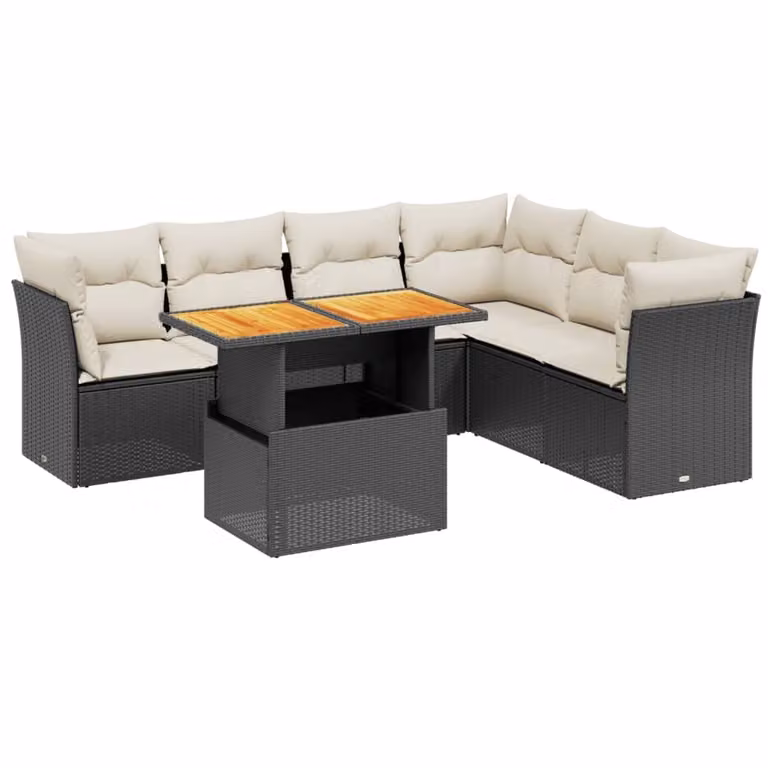 Set Divani da Giardino con Cuscini 7pz Nero Polyrattan