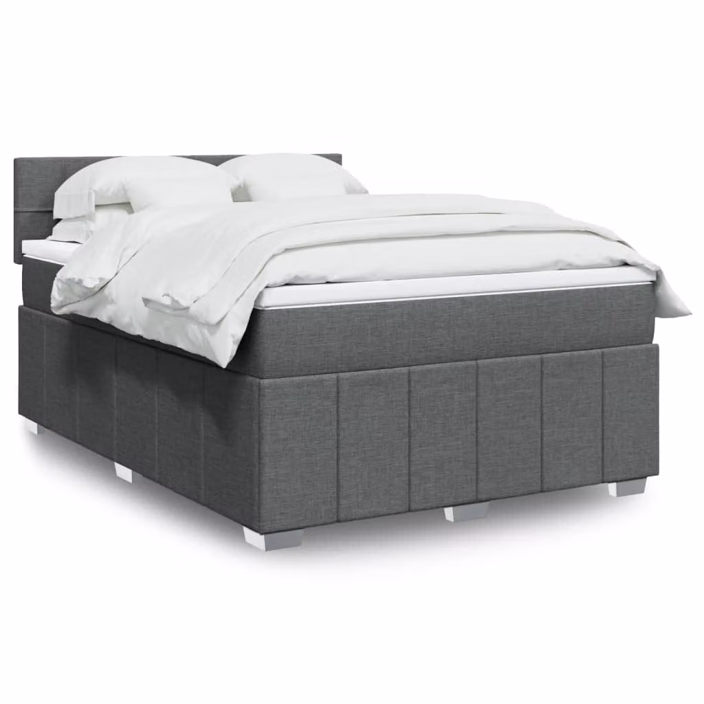vidaXL Giroletto a Molle con Materasso Ibrido in Tessuto Grigio e Bianco L/P/H: 140 x 190 cm