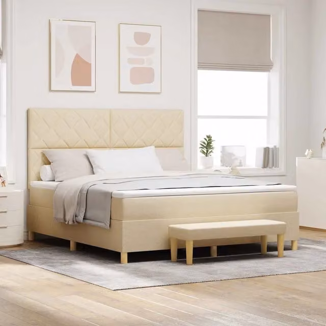 Letto a molle con cuscino Crema 200 x 180 cm Tessuto 3344399