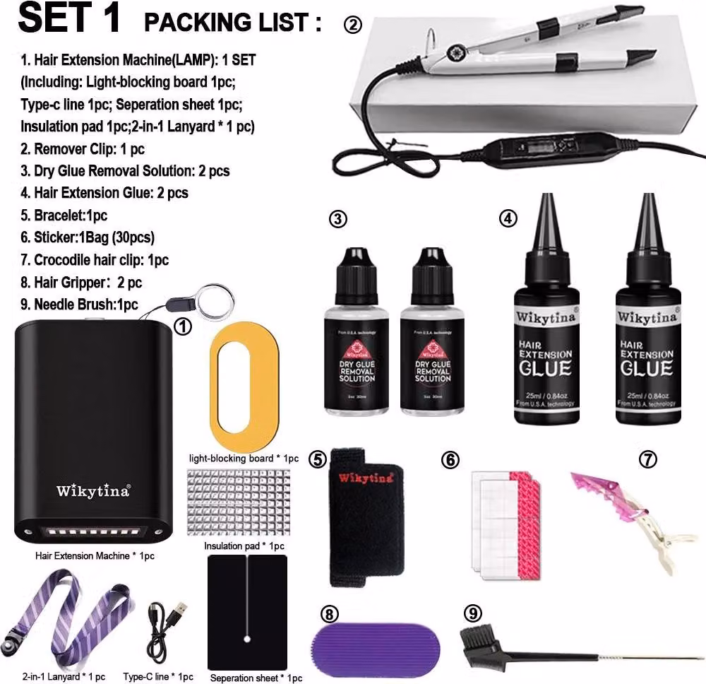 Strumenti per l'estensione dei capelli, applicazione adesiva UV, design compatto, set di strumenti 1