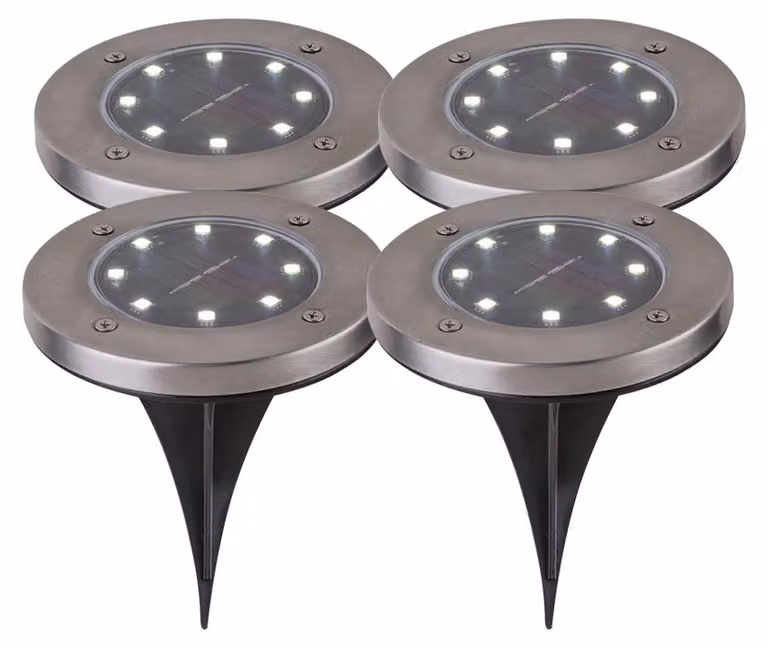 set di 4 luci solari a innesto a LED, acciaio inox, batteria ricaricabile, D 13 cm