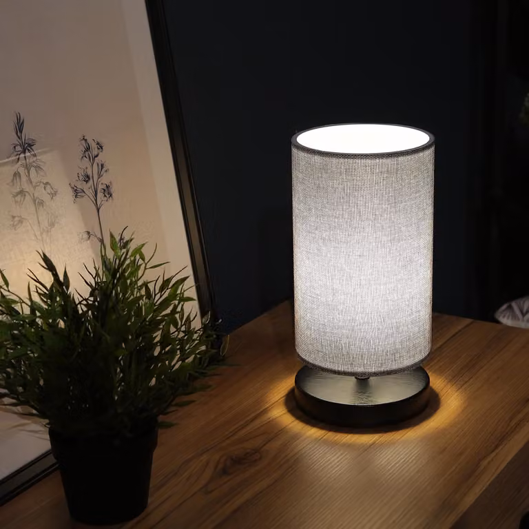 Opviq, lampada da tavolo di alta qualità realizzata al 100% in legno, grigia, altezza 30 cm, paralume 24 x 15 cm, cavo da 150 cm, attacco E14 max. 40 W | Design elegante per ogni casa.