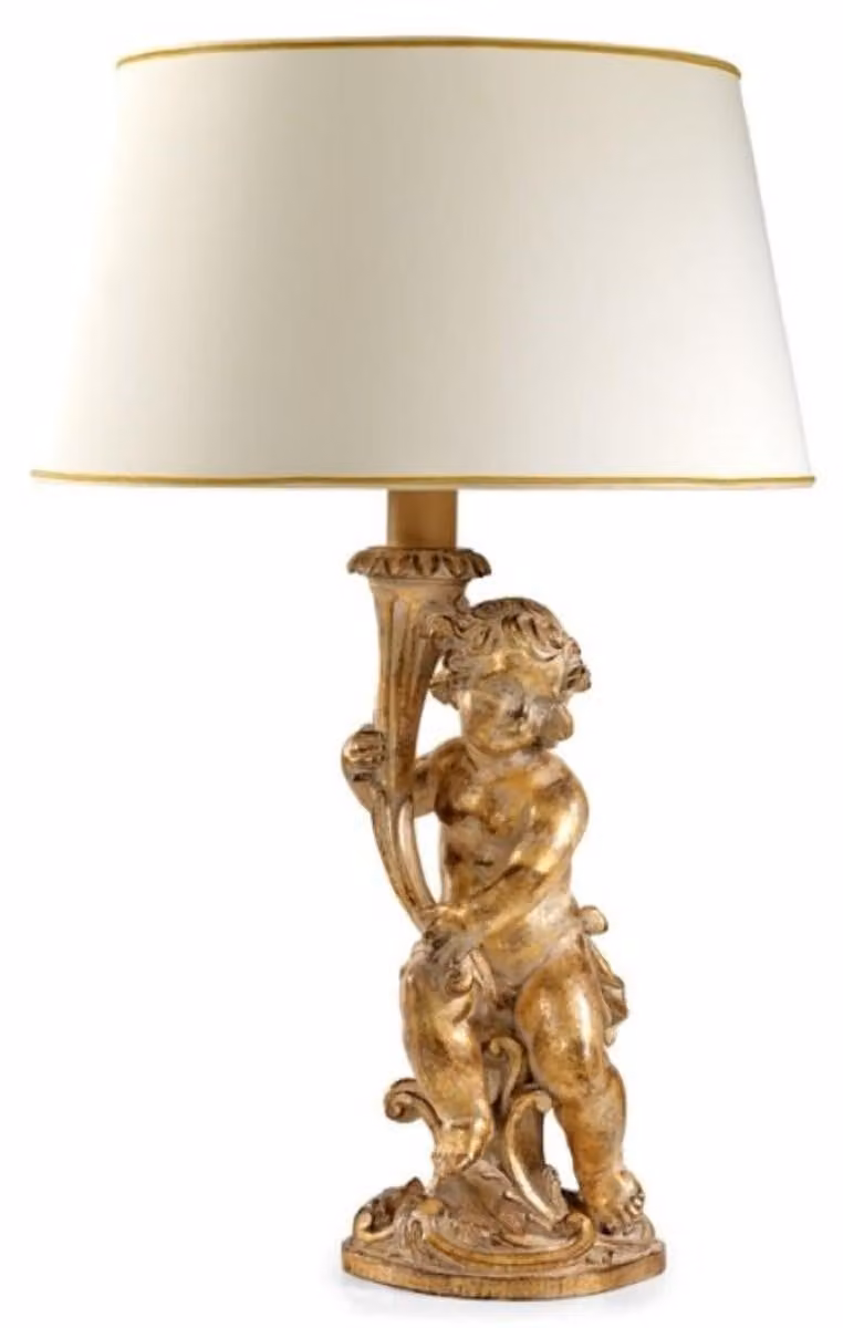 Casa Padrino lampada da tavolo barocca oro antico/bianco-oro Ø 20 x H. 54,5 cm - Magnifica lampada da tavolo in stile barocco con paralume - Qualità lussuosa -  Italy