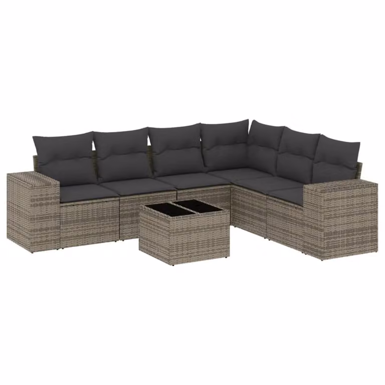 Set Divani da Giardino 7 pz con Cuscini Grigio in Polyrattan