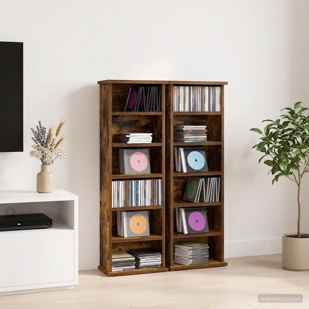 Set di 2 mobili per CD vidaXL in stile moderno, colore marrone, con ripiani regolabili e scomparti multimediali, L 60 cm x P 17 cm x H 92 cm