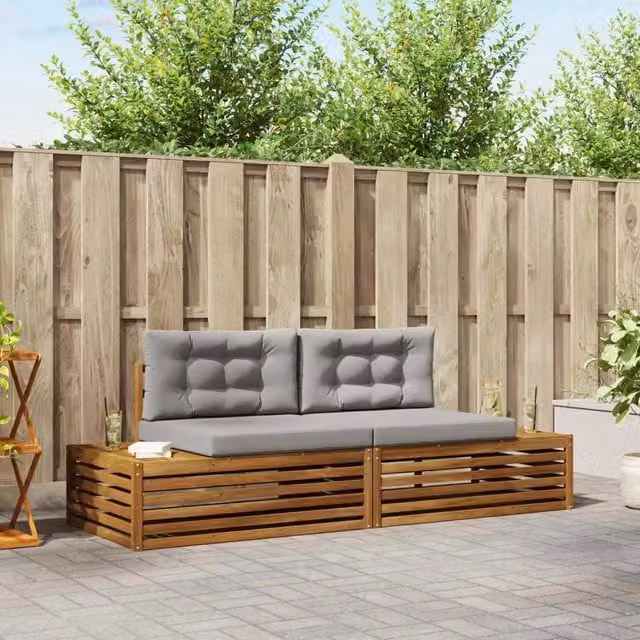 Set di divani da esterno-Sofa da giardino con cuscino Grigio Naturale e Chiaro 375697