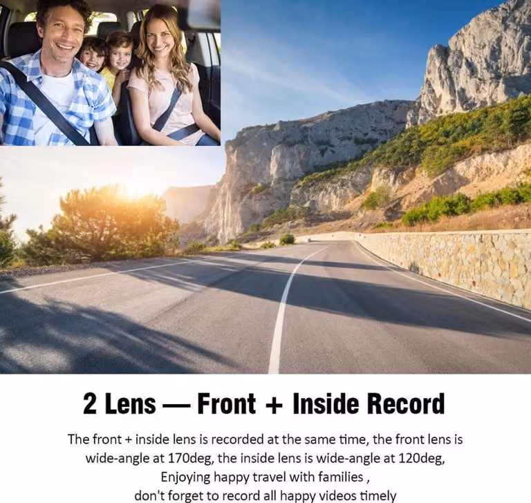 Telecamera per auto Registratore dashcam a 3 vie con visione notturna e registrazione a induzione gravitazionale GPS