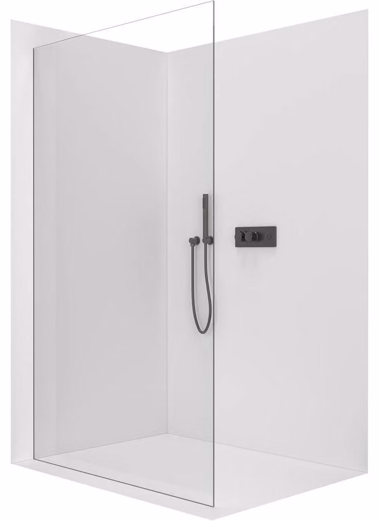CERANO - Box doccia Walk-in Crystal L/P - 8 mm - sistema senza montanti - nero opaco, vetro trasparente - 80x200 cm