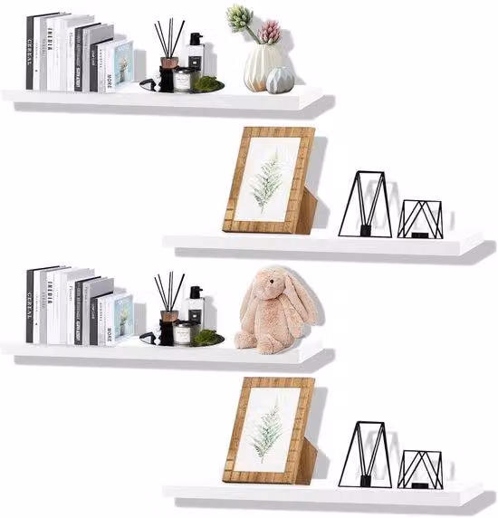 Set di mensole da parete, 4 pezzi, bianco, multifunzionali
