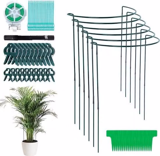 Supporti per piante rotonde, altezza 80 cm - Regolabili - Metallo - Anelli per piante verdi - Supporti per arbusti - Bastoni per piante - Con clip per piante - Portafiori - Anello per piante da appartamento - Set di 6