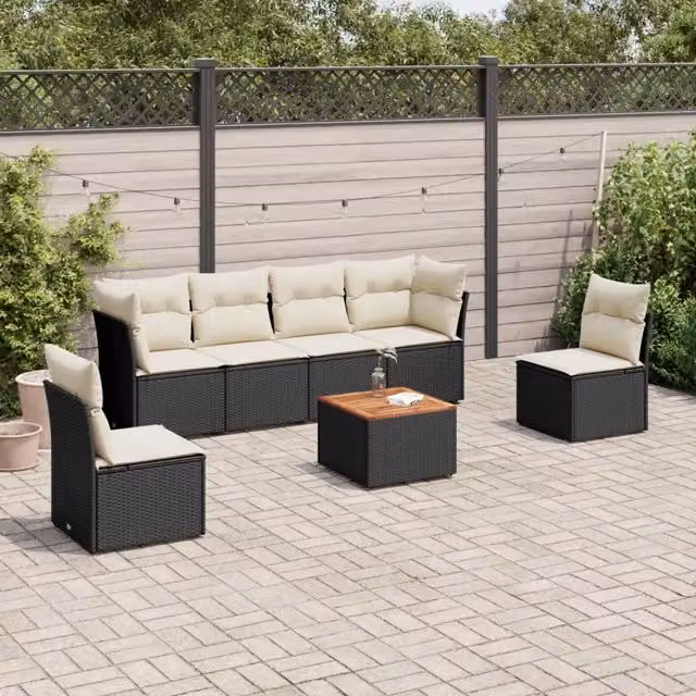 Set Divani da Giardino con Cuscini 7pz Nero Polyrattan 3223550