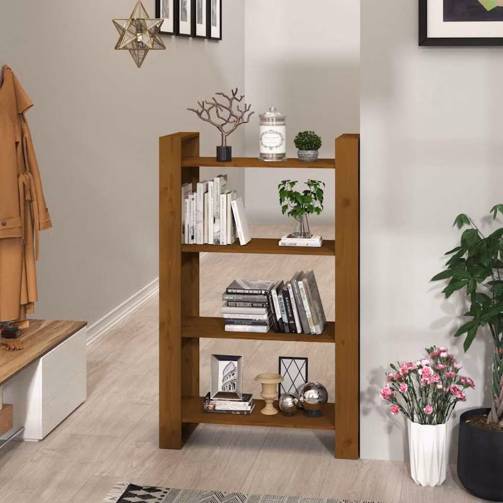 vidaXL Libreria Divisorio in Legno Massello di Pino Colore Marrone L 80 cm, P 35 cm, H 125 cm