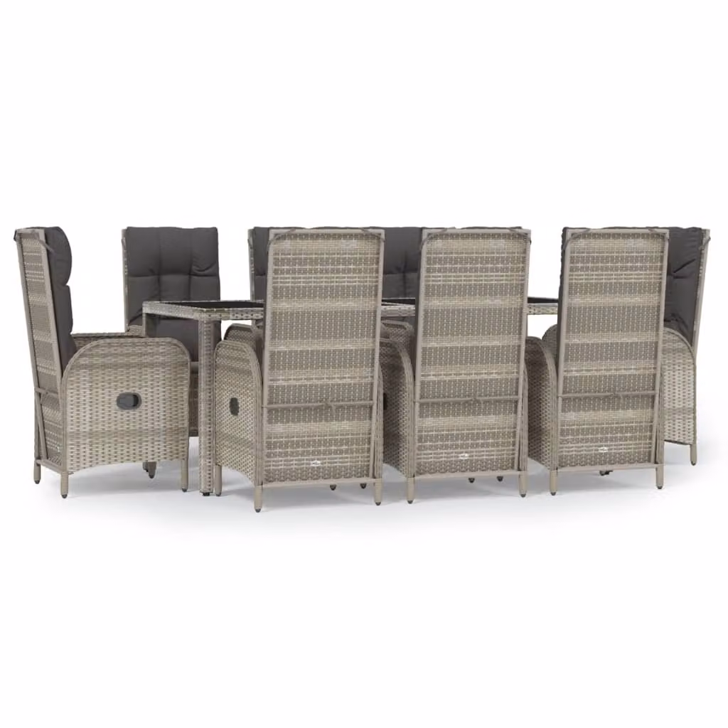 Set da Pranzo da Giardino 9 pz con Cuscini in Polyrattan Grigio