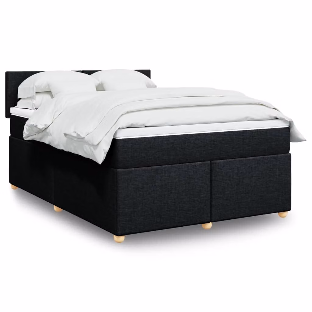 vidaXL Giroletto a Molle Ibrido con Materasso in Tessuto Nero e Bianco L/P/H: 140 x 190 x 100,5 cm – 1