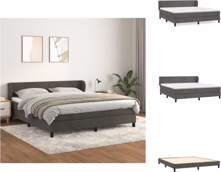 vidaXL Letto a molle con materasso grigio scuro 180x200 cm in velluto - Letti e strutture letto