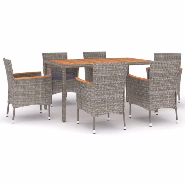 Set da Pranzo da Giardino 7 pz con Cuscini in Polyrattan Grigio