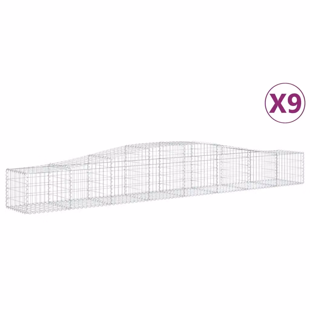 Set di 9 Cesti Gabbioni ad Arco vidaXL in Acciaio Zincato Argento L: 400 cm, P: 50 cm, H: 40/60 cm – 2