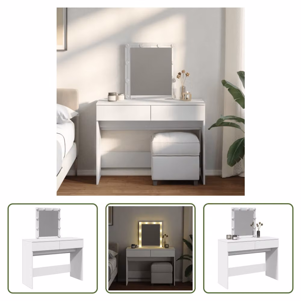 The Living Store Comodino con illuminazione LED Bianco 100x40x130 cm