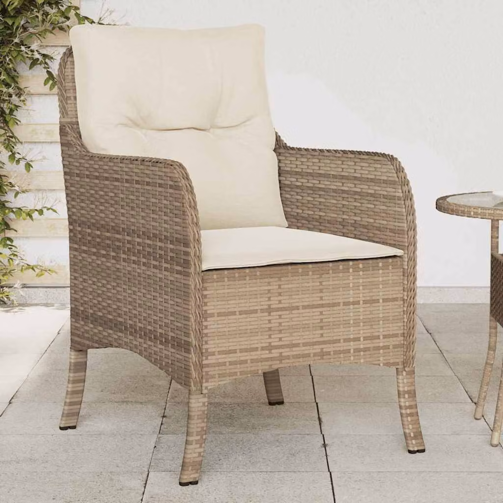 Set di 2 sedie da giardino vidaXL in polyrattan beige con cuscini e braccioli