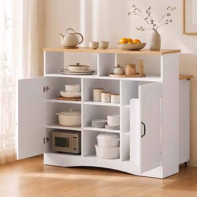 Isola da cucina con ruote bianca 110x34-68x97,5 cm con 2 sgabelli pieghevoli