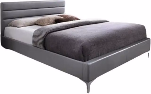Letto con rete THOMAS 160x200 in similpelle, colore grigio - 215 x 99,5 x 165 cm