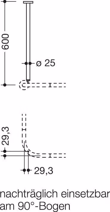 Sospensione a soffitto HEWI, d:25, A=600mm, cromo