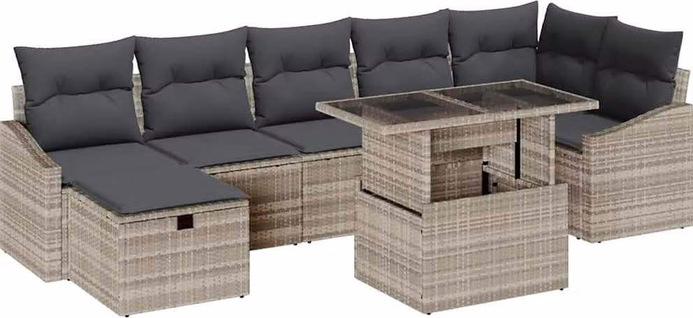 Set Divano da Giardino 8 pcs Grigio chiaro polyrattan