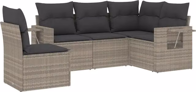 Set Divano da Giardino 5pz | Set Salotto da Giardino con Cuscini Grigio Chiaro Polyrattan