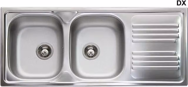Lavello incasso in acciaio inox 116 cm 2 vasche gocciolatoio DX - Cromo