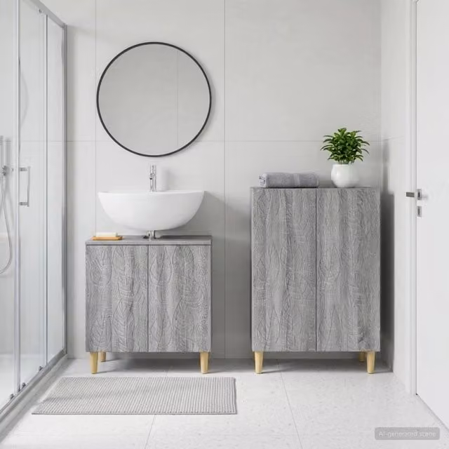 Set di mobili da bagno moderno vidaXL composto da mobile sottolavabo e mobile laterale in legno grigio opaco L/P/H: 120 x 40 x 80 cm