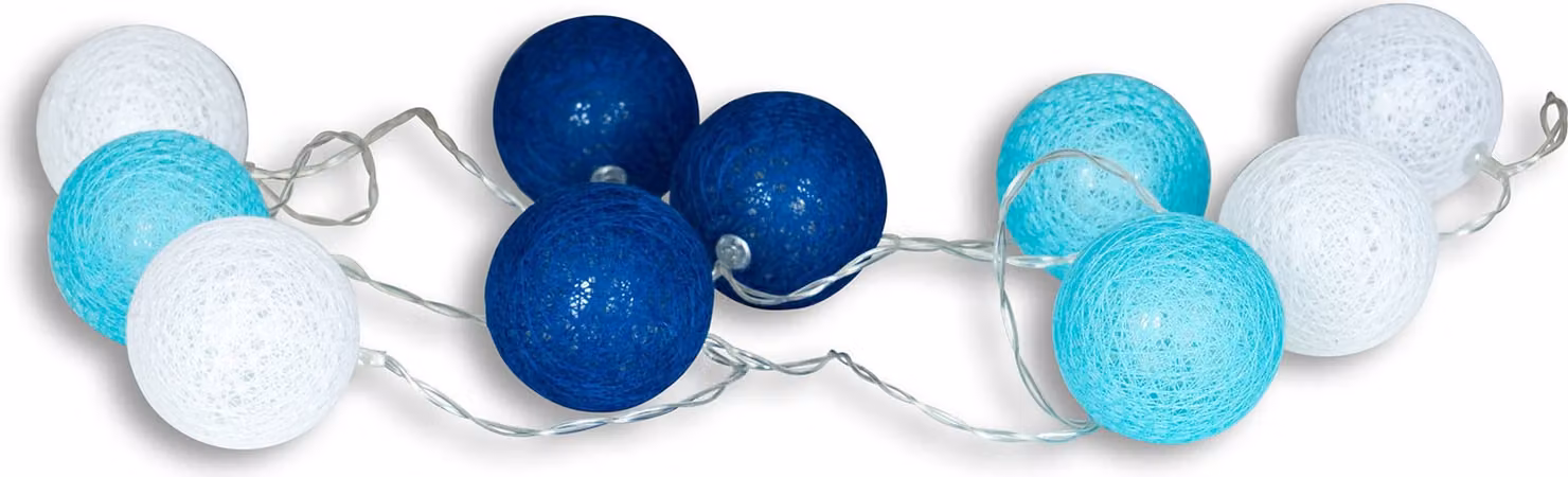 10 luci fiabesche LED baubles cotone blu bianco cotone bianco caldo