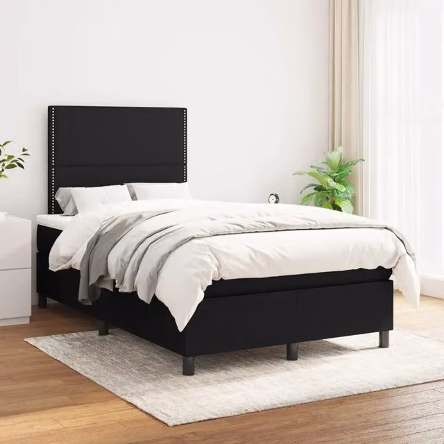 Letto Ibrido vidaXL con Giroletto a Molle e Materasso in Tessuto Nero e Bianco L/P: 120 x 200 cm