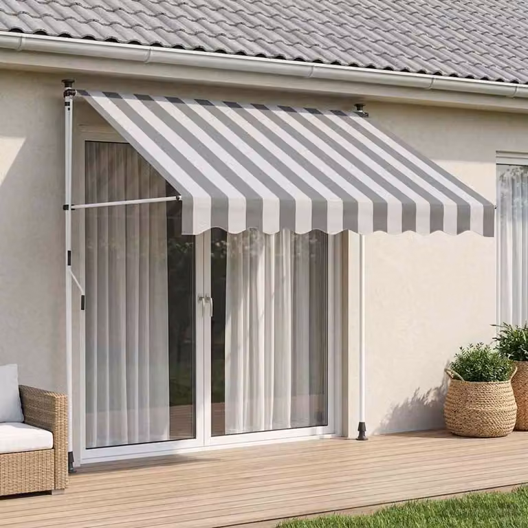vidaXL Tenda retrattile manuale con bracci pieghevoli in poliestere, Antracite e Bianco, L: 300 cm