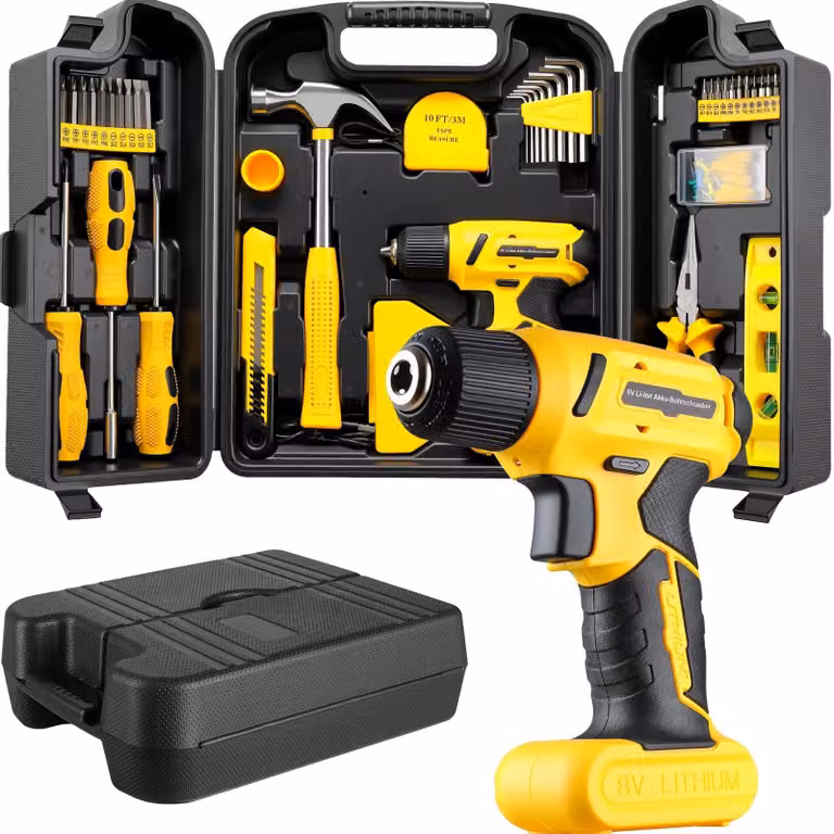 Set di attrezzi - 101 pezzi - Trapano avvitatore a batteria 8 V - Motore brushless - USB-C - Attrezzi manuali