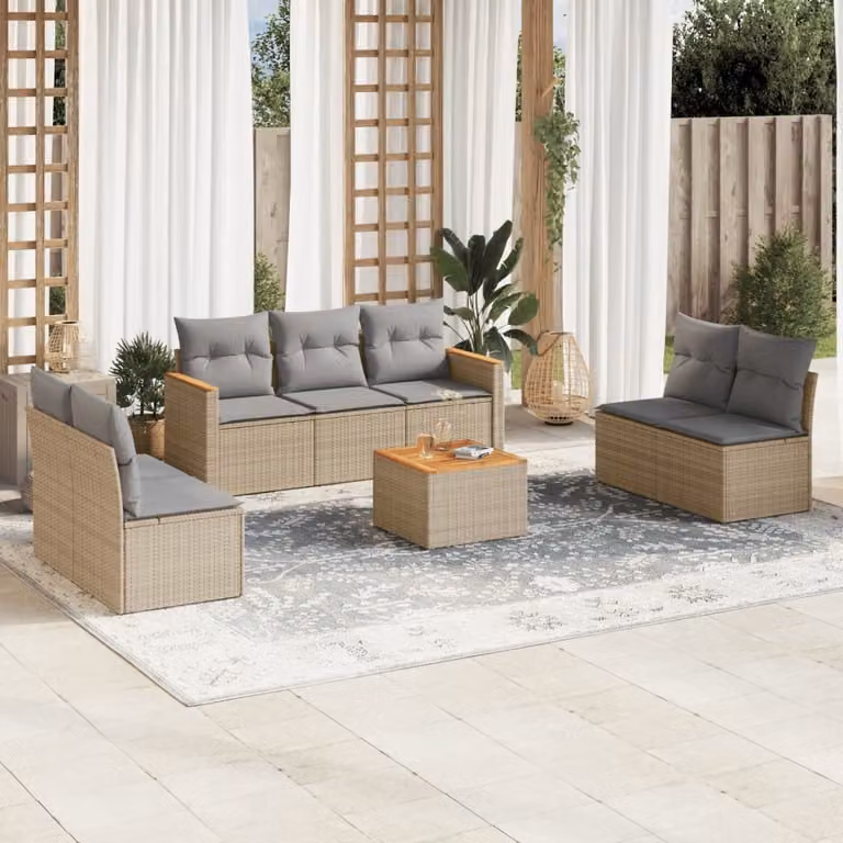 vidaXL Set Divano da Giardino 8 pz con Cuscini Beige e Grigio in Polyrattan e Acciaio