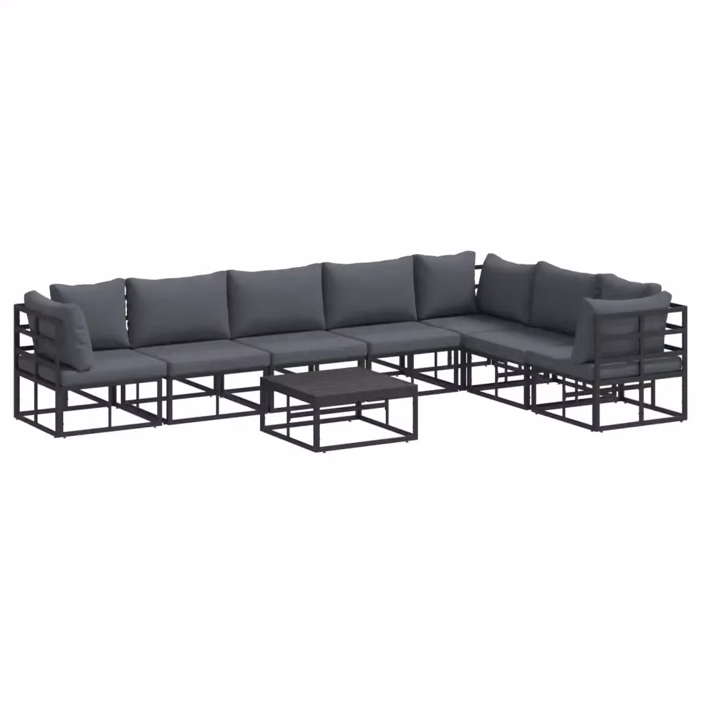 Set Divano da Giardino a L vidaXL in Alluminio Verniciato con Cuscini e Tavolino, 8 Pezzi, Grigio Antracite – 2
