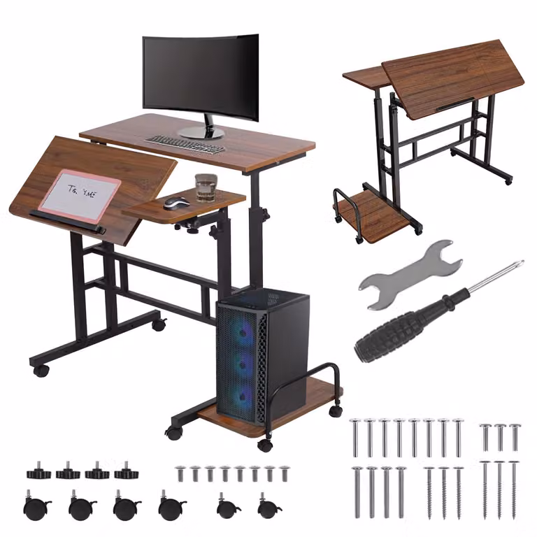 Scrivania mobile per laptop Maclean regolabile con piano nero 80x60cm 50kg regolazione altezza massima 67-115 cm MC-124 B