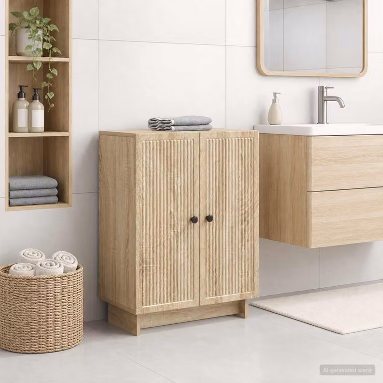 Mobiletto da bagno moderno vidaXL EDE Rovere Sonoma marrone L: 59,5 cm, P: 31 cm, H: 80 cm