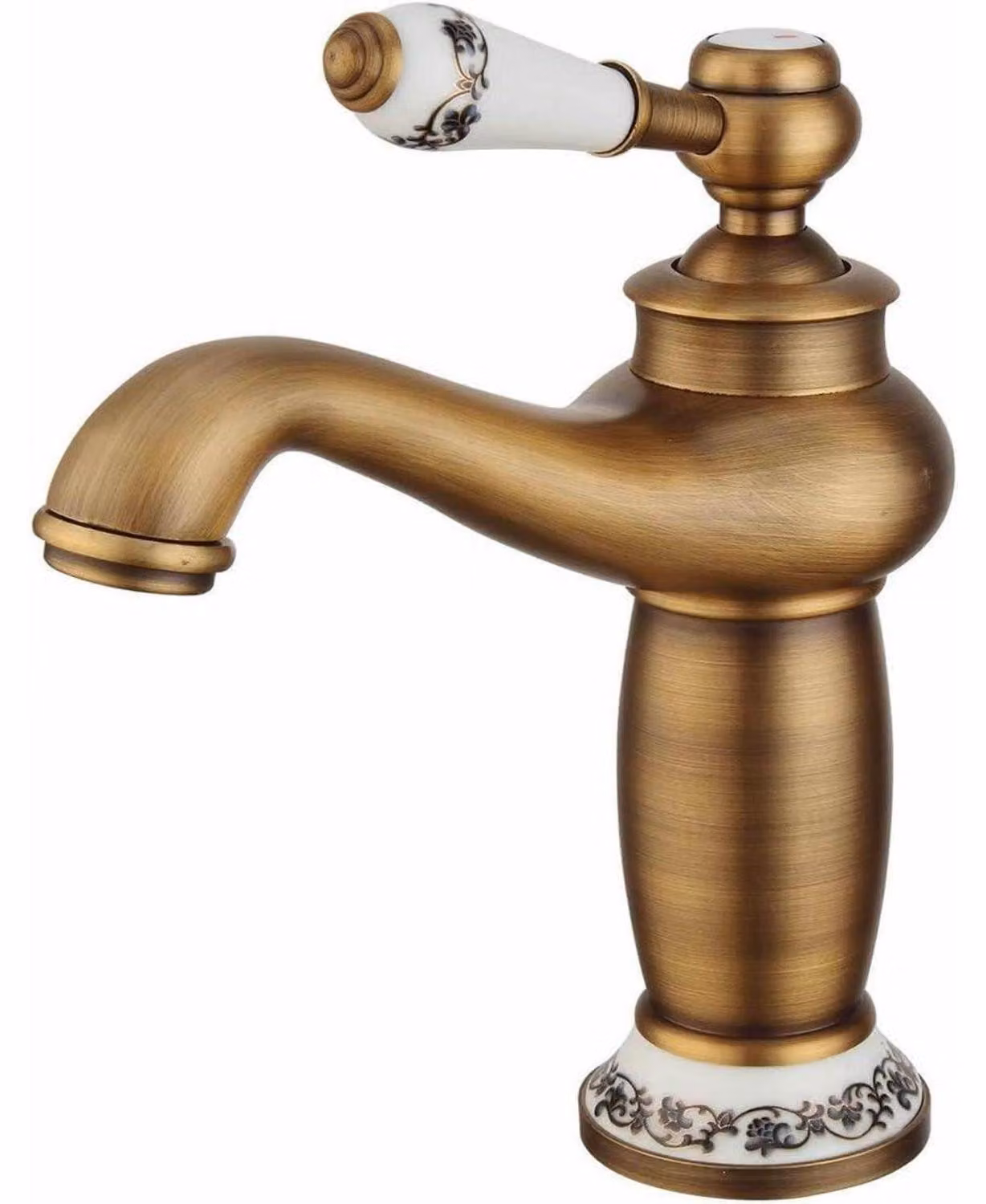 Miscelatore monocomando in ottone anticato per lavabo, con attacco per acqua calda e fredda G3/8