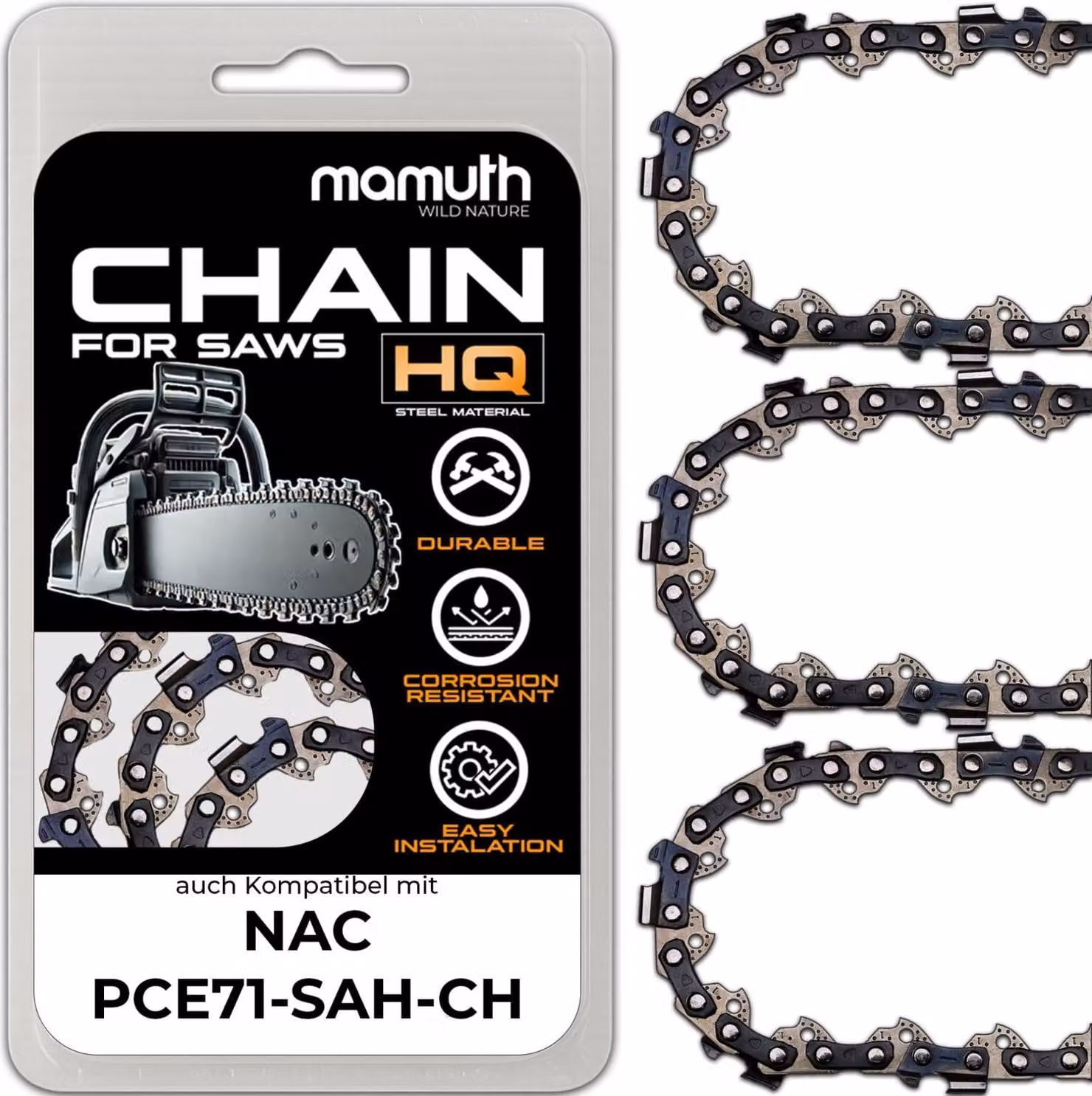 3x catena per motosega 20 cm 1,1 mm 3/8" 33TG per NAC PCE71-SAH-CH