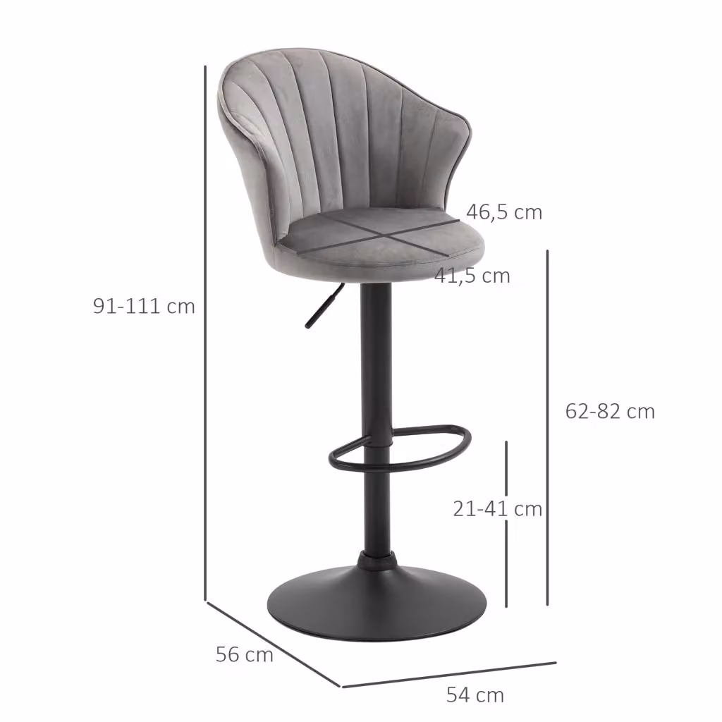 Set da 2 sgabelli da bar WISHDOR girevoli con schienale a conchiglia in tessuto grigio e struttura in metallo, regolabili in altezza – 2