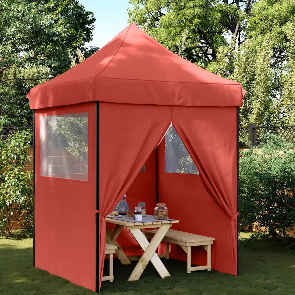 Tendone per feste pieghevole pop-up vidaXL con 4 pareti in rosso, nero e trasparente