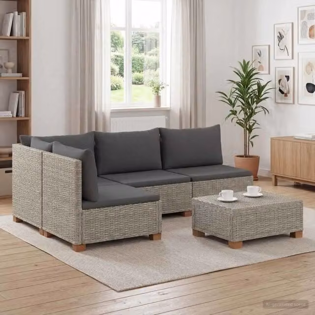 Set Lounge da Esterno vidaXL in Polyrattan con Cuscini Grigi e Tavolino da Giardino – 1