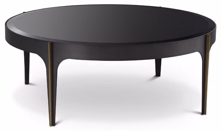 Tavolino Casa Padrino bronzo / ottone / nero Ø 94 x H. 34,5 cm - Tavolino da salotto rotondo in acciaio inox con piano in vetro - Mobili per il salotto