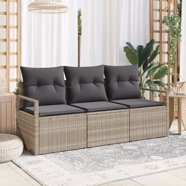 Set di divani 3 pz Grigio chiaro polyrattan 3346242