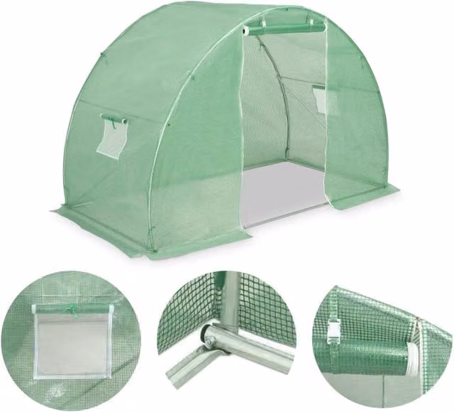 Tenda da serra per piante fiori e ortaggi 4,5 m² 300 x 150 x 200 cm verde 02_0044448