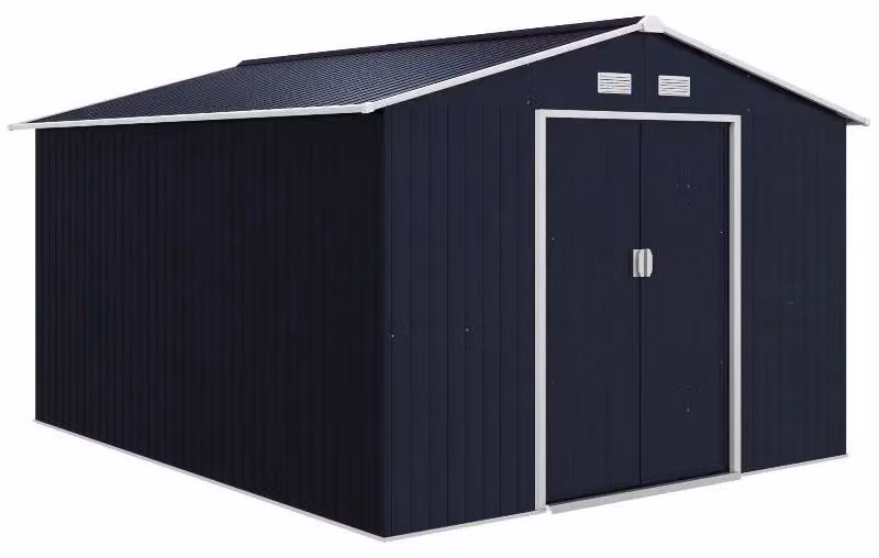 Capanno da giardino in metallo - Capanno per attrezzi - 322x277x192 cm - Acciaio zincato - Impermeabile - 2 porte scorrevoli - 4 aperture di ventilazione - Colore nero