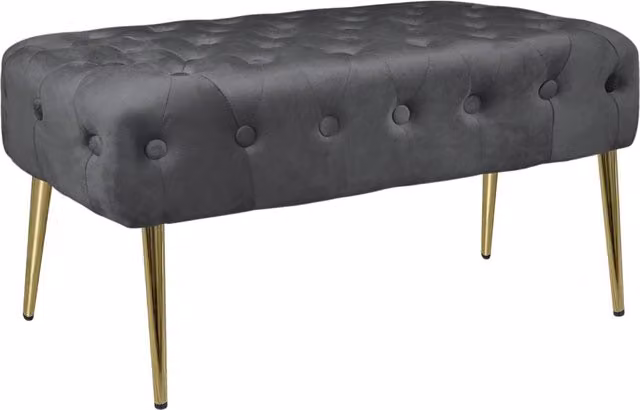 Panca Imbottita in Velluto Stone con Gambe in Metallo Dorato e Legno Massello per Camera da Letto o Ingresso - Il Gruppone Passione Casa