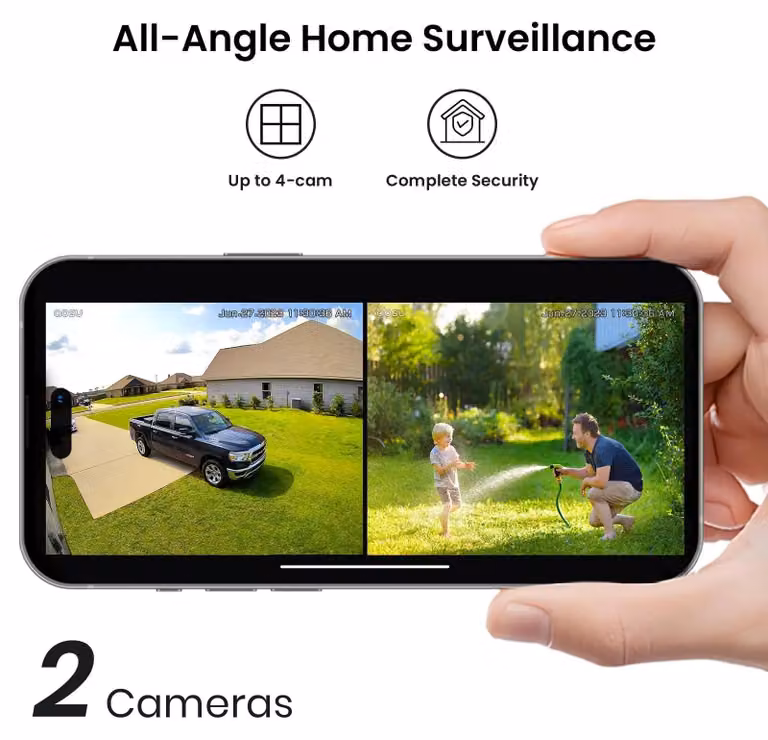 Telecamera di sicurezza - 2MP - Telecamere di sorveglianza - Wireless - Per esterni - 2 unità - Con pannello solare - 360° PTZ