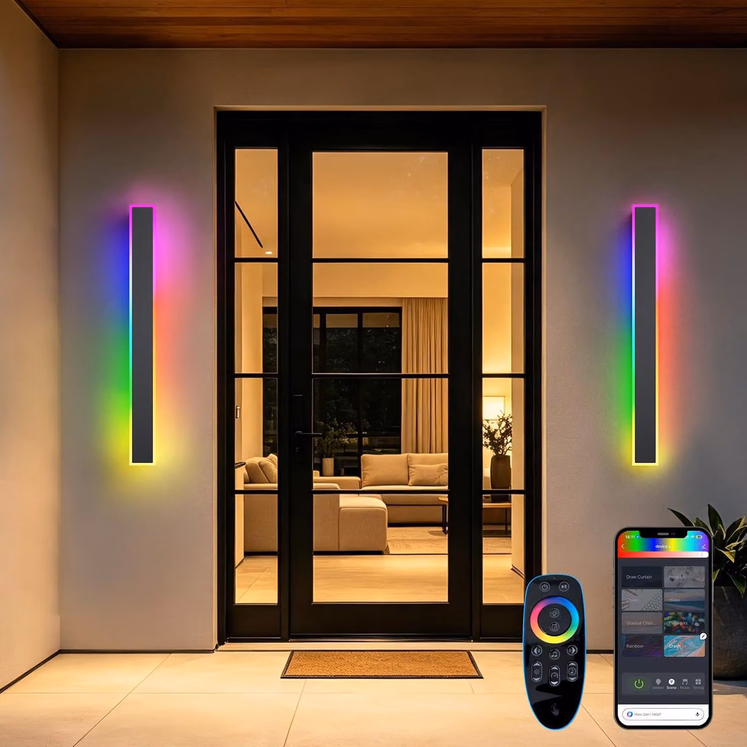 Lampade da parete LED per esterni, 120 cm, confezione da 2, RGB, dimmerabili, controllabili tramite app e telecomando